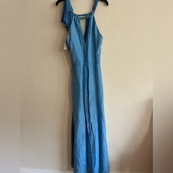 NWT $538 120% Lino Italy design Blue Harbor Sleeveless Maxi Dress Size 40 Bow - Picture 5 of 14